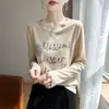 Suéter de Punto de Manga Larga con Cuello Redondo, Nuevo para Otoño 2025, Transfronterizo para Mujer con Jacquard de Letras, Jersey Casual Versátil de Longitud Media para Mujer