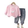 Conjunto de dos piezas de sudadera con estampado de dibujos animados para niñas, primavera 2024, estilo coreano