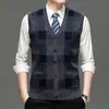 Colete Cardigan de Tricô para Meia-Idade e Idosos Colete Quente Roupa de Pai Suéter Solto Tamanho Grande Jaqueta sem Mangas Homem Recrutamento Distribuição Atacado