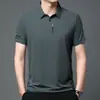 Quente Verão 2024 Novo Camisa Polo Masculina de Seda Gelada Estampada de Manga Curta Cor Sólida Casual de Negócios Camiseta Masculina Versátil