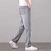 Jeans de Tencel Gris Claro de Alta Gama Italianos para Hombre, Nuevo Estilo Otoño, Pantalones Largos Casuales Rectos Sueltos de Negocios