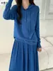 26 Suéter Base Elegante de Lã Merino 100% para o Início do Outono com Capuz Manga Longa Solto 60333