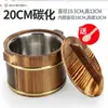 Cubo de Madera para Arroz, Cubo de Madera para Servir Arroz de Mesa de Restaurante, Cubo Pequeño para Arroz, Cubo de Madera con Tapa, Recipiente para Servir Arroz, Cubo Aislado, Vajilla Comercial, Incluye Cuchara