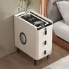 Mesita de Noche Pequeña de Madera Maciza Ultraestrecha, Moderna, Simple, Lujo Ligero, Multifuncional, Carga Inalámbrica Inteligente, Mesita de Noche de Tres Cajones