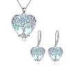 Pendientes Collar de Piedra Lunar Amazon Cross-Border Pendientes Europeos y Americanos de Lujo Ligero Gama Alta Corazón Árbol de la Vida para Mujeres