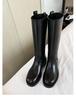 Estilo de Moda~2026 Botas Altas Europeas y Americanas de Punta Redonda Que Te Hacen Ver Más Delgado, Más Alto y Tener Piernas Más Rectas, Botas de Montar de Cuero Genuino con Suela Gruesa para Mujer, Otoño e Invierno