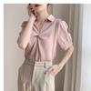 Moda Profissional Elegante Estilo Coreano Camisa de Chiffon para Mulheres 2026 Verão Novo Estilo Manga Curta Solta Casual Plissado Gola Meio Aberta Top