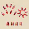 Adesivo de Manicure Press-On, Manicure de Comprimento Médio, Adesivo de Manicure Céu Estrelado com Listras Borradas Vermelhas, Estilo Ano Novo