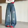 Estilo Nuevo de Otoño Jeans para Niñas Mediano-Grande Ropa Infantil Niños Niñas Jeans con Bordado de Lazo y Corazón Elegantes
