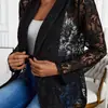 Blazer Cárdigan de Encaje Hueco de Manga Larga para Mujer Tallas Grandes