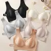 Sujetador inalámbrico push-up de satén y encaje estilo francés para mujer, ropa interior tipo camiseta sin mangas con tirantes anchos anti-caída