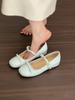 Sapatos Mary Jane Prata Franceses com Elevação Interna Sapatos Femininos 2025 Nova Primavera Laço com Saia Sapatos de Festa