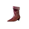 Botas de Mujer de Caña Media Plegables de Cuero, Elegantes de Moda Francesa, Tacón de Cuña con Punta Aguda, Nuevo Estilo Otoño/Invierno 2026
