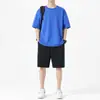 Camiseta Lisa de Manga Curta com Gola Redonda para Homens 2025 Verão Novo Estilo Japonês Simples Estampada Tamanho Grande Solta Casual