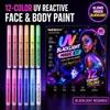 Caneta Fluorescente UV Transfronteiriça, Conjunto de 12 Cores, Caneta para Pintura Facial Reativa à Luz Negra, Suprimentos para Festivais e Festas do Fabricante Original