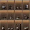 Sala de Té Estilo Chino Vitrina para Té Estante de Exhibición Decoración Hogar Estética Dinastía Song Tetera de Cerámica Gruesa Tarro de Té Taza de Té Gaiwan Adornos