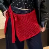 Falda Roja de Punto Hueca Estilo Coreano para Mujer, Moda de Capas Primavera y Verano, Falda Media Decorativa con Lazo