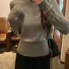 Top Básico de Forro Polar Andy Estilo Coreano Cuello Redondo Simple para Mujer, Hombro Normal, Corte Ajustado, Cintura Ceñida, Tejido de Punto de Manga Larga, Suéter con Puños de Botón