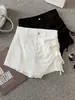 Saia Jeans Curta, Doce e Picante, para Mulheres Baixinhas, Novo Estilo Verão 2026, Cintura Alta, Emagrecedora, Saia Jeans Evasê com Cordão Irregular