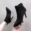Botines de Tacón Alto para Mujer Tendencia Ins 2025 Otoño e Invierno Nuevos de Piel Suave Punta Fina Tacón de Aguja Botas Delgadas Botas Color Nude Botas Negras