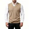 Colete de Tricô Masculino Gola V Outono/Inverno 2026 Casual de Negócios Sem Mangas Suéter Pulôver Colete com Costela Cruzado