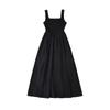 Vestido de verano con tirantes de espiga, corte entallado, costuras, cintura plisada, bolsillo tipo A, largo hasta la rodilla