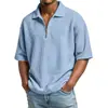 Camisa tipo polo de verano para hombre, color liso, tejido gofrado, manga corta, con cuello de cremallera, camiseta casual deportiva para hombre, transfronteriza europea y americana