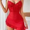 Conjunto de Lencería Europeísta y Americano Transfronterizo Erótico de Encaje Fino Hueso de Pescado, Sexy y Atractivo Conjunto de Dos Piezas de Camisón de Malla Transparente y Tanga