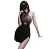Lencería Sexy, Cuello Halter Transparente, Falda Sexy de Secretaria Ajustada a la Cadera, Atractivo Conjunto de Pijama Sin Quitar, Lencería Divertida para Mujeres Jóvenes