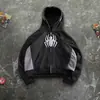 Otoño Invierno Americano Estilo Nuevo y2k Estampado de Araña con Capucha y Cremallera Personalidad Estilo Oscuro Bloque de Color Sudadera Unisex