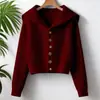 Cardigan Tricotado Preguiçoso Retrô 2025 Estilo Pequeno Cheiroso Outono e Inverno Novo Cardigan Tricotado Slim com Capuz Pequeno