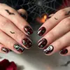 Artículo de moda de comercio exterior 24 piezas arte de uñas Halloween estilo gótico oscuro flores rojas calavera uñas cortas cuadradas ponibles venta al por mayor