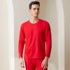 Conjunto de Roupa Íntima Térmica Masculina com Forro de Lã, Top e Parte de Baixo Escovados de Gola Redonda, Camisola de Algodão Camada Base para Jovens e Meia-Idade, Pijama de Inverno