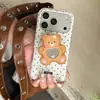 Fondo Blanco Oso de Puntos Soporte Espejo Funda Magnética para Teléfono para Apple 17 Promax, Adecuado para 16 Promax Doble Capa 15