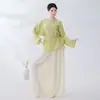 Nueva camisa de estilo chino con cuello redondo, cordón y manga larga para mujer, ropa de práctica de danza clásica estilo nacional, top de baile entallado a la cintura