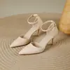 Zapatos de Tacón Alto de un Carácter X125 para Mujer 2024 Nuevos Simples de Punta Puntiaguda Baotou Huecos de Moda de una Sola Capa