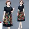 Vestido de verano de manga corta para madres de mediana edad y mayores, holgado, adelgazante, con estampado a juego y efecto antiedad, talla grande