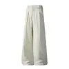 Calça Masculina Fluida de Comprimento Longo com Corte Curvo, Novo Estilo Outono, Calça Plissada de Perna Larga, Calça Casual de Terno Reta de Caimento Solto Plus Size