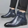 Botas de Cuero con Patrón de Cocodrilo para Hombre Tallas Grandes Estilo Británico de Caña Alta Botines con Hebilla de Cuero Formal de Negocios Zapatos Casuales para Hombre