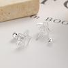 Pendientes Huecos de Nudo de Lazo de Plata Pura S999 para Mujer, Pendientes de Lujo Ligero de Gama Alta, Pendientes Pequeños y Dulces de Estilo Lindo al por Mayor