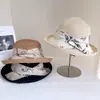 Sombrero de Pescador con Lazo Estampado de Tinta Estilo Chino para Mujer Verano Protección Solar Sombrero de Paja Sombrero de Playa Costero Nuevo Sombrero de Cubeta Estilo Chino