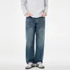Jeans retro de alta calle americanos para hombre 2026, pantalones rectos lavados con efecto desgastado de otoño, pantalones casuales holgados de alta calle