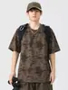Camiseta Masculina de Manga Curta Tie-dye Ru Meng 2025 Verão Nova Masculina Solta Tamanho Grande Americana Meia Manga Camiseta Masculina T
