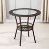 Conjunto de Mesa e Cadeiras de Chá para Varanda Pastoral Rattan Trançado Mesa de Café Pequena de Lazer Mesa Redonda Pequena de Vidro Temperado Mesa para Beber Chá Fábrica