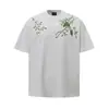 Camiseta para Hombre ARES Bordado de Flores Manga Corta 26s Peso Pesado Hilo Doble Holgada Marca Trendy Americana Camiseta