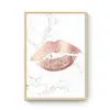 Pintura em Tela com Letras Me&You Ouro Rosa Lábios Planta Verde Arte Abstrata Núcleo Decoração de Quarto Casa Pintura