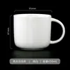 Taza blanca con un logo sencillo, ideal para hoteles; impresión por transferencia térmica para publicidad; taza de cerámica con texto y patrones grabados; perfecto como regalo para inauguraciones