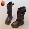 Botas Altas para Niña 2026 Otoño/Invierno Nuevas Estilo Británico Retro Suela Suave Versátiles Antideslizantes Ligeras Botas de Piel para Niños Medianas a Grandes