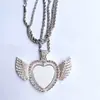 Suministro directo transfronterizo de joyería europea y americana, transferencia térmica, collar de diamantes en blanco, impresión de personalidad, alas de doble cara, collar de metal