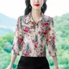 Blusa de Gasa de Gusano de Seda Estampada Top para Mujer Verano 2024 Nuevo Estilo Camisa Elegante Estampada Adelgazante para Mujer Manga de Siete